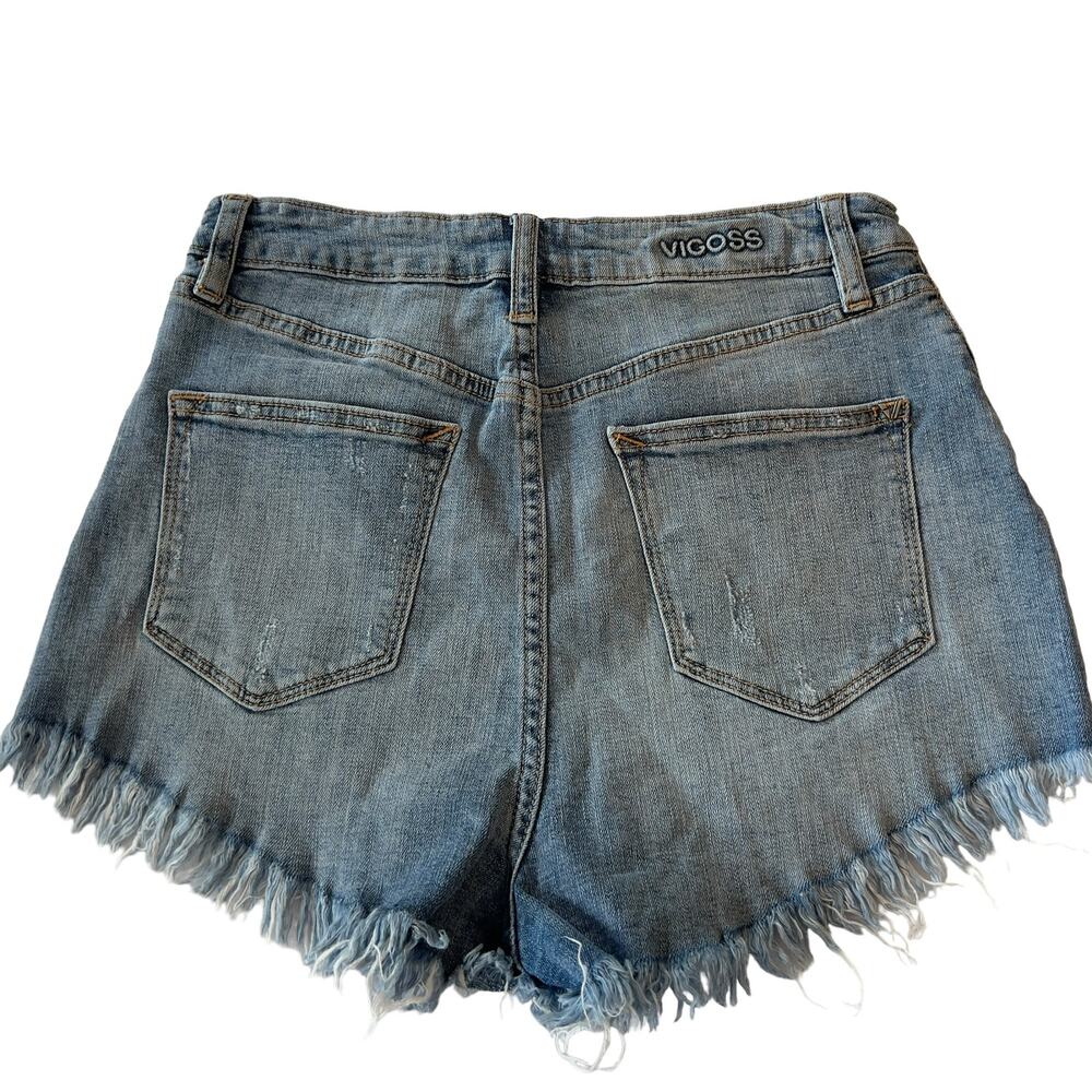 Vigoss women's size 28 light wash high waist frayed edge denim jean shorts #2685 - Picture 2 of 10